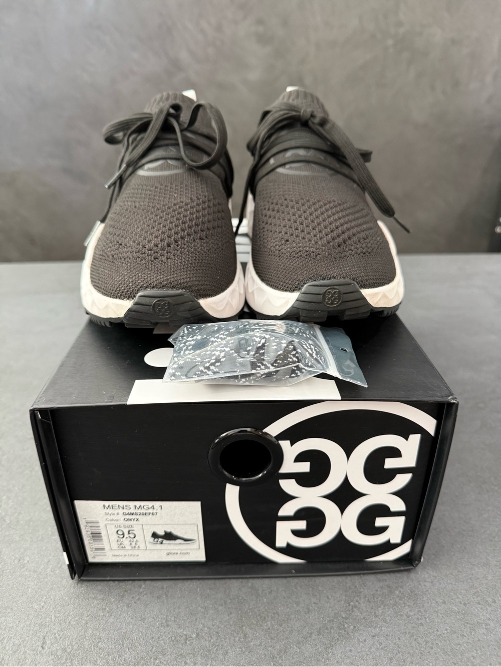 MENS G/FORE Black Knit Sock Low-Top Golf Sneakers with White G4 Midsole Size 9.5